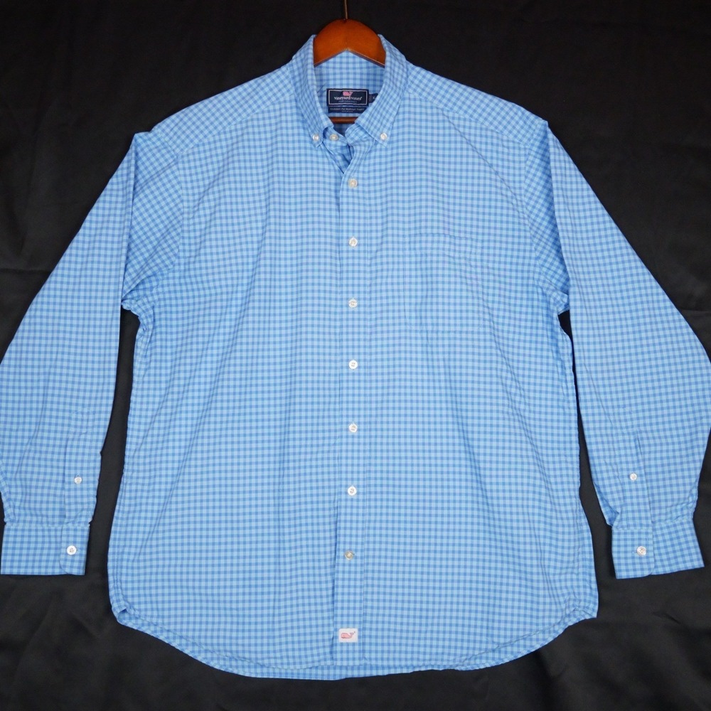 Vineyard Vines Murray Shirt Mens XL Blue Gingham Performance Nylon Classic Fit